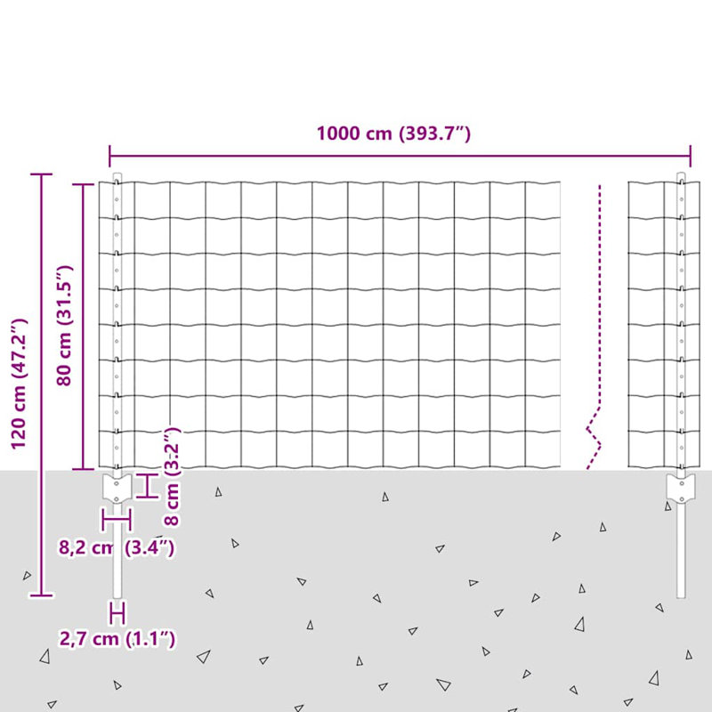 Vidaxl Fence With Posts Steel, Silver, 80cm H x 1000cm W x 2.7cm D