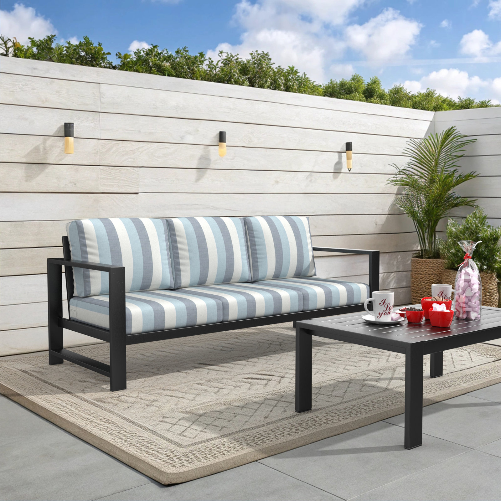Dulcie 80" Sunbrella® Patio Sofa, Sunbrella Direction Dew
