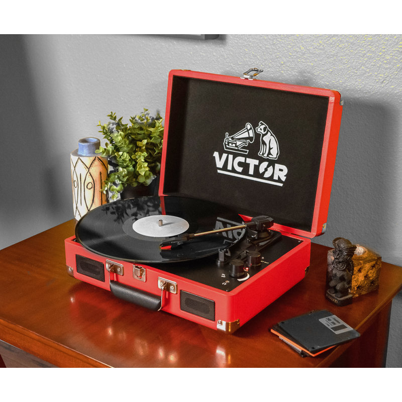 Tourne-disque portatif avec Bluetooth, Rouge