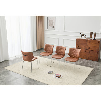 Ensemble de 4 chaises de salle à manger en cuir ciré à l'huile avec pieds en métal galvanisé, patins réglables antidérapants, chaises de salle à manger rembourrées à haut dossier et capitonnées (ensemble de 4)