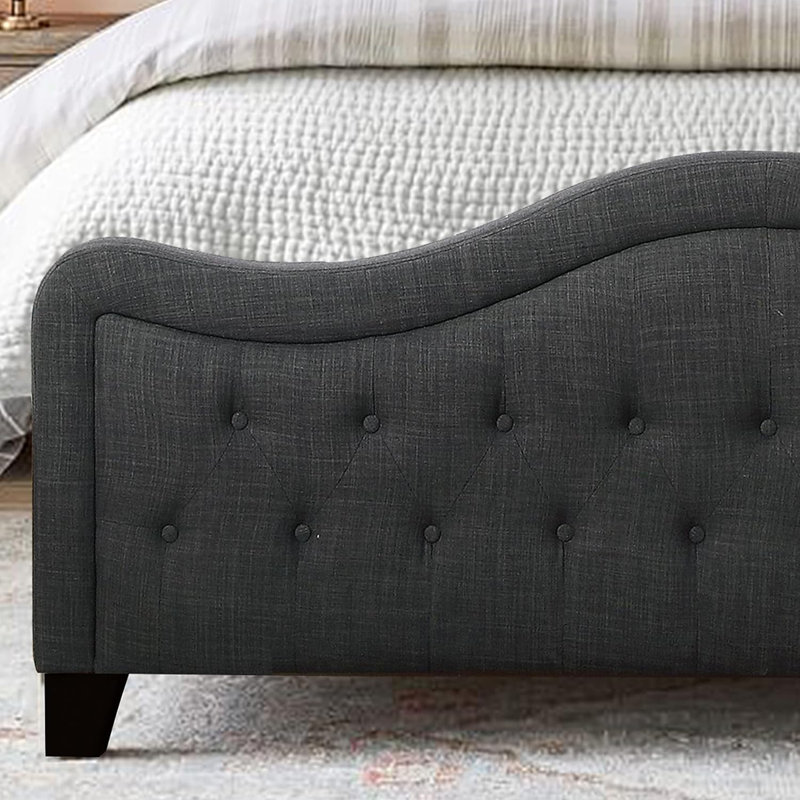 Upholstered Polyester Tufted Button Adjustable Height Headboard with Footboard, Black, King