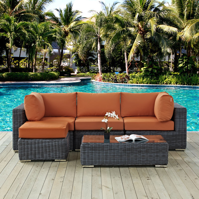 Modway Summon 5-pc Outdoor Patio Sectional Set With Sunbrella Cushions in Canvas, Canvas Tuscan Sunbrella® Canvas
