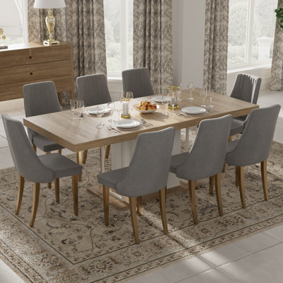 9 Pieces Modern Farmhouse Rectangle Dining Set with Mid-century High Back Dining Chair Set for 8