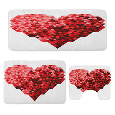 Burgundy Bathroom Rug Set 3 Pieces U-Shape & Rectangle Mats Red and Ruby