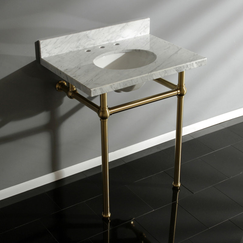 Kingston Brass Templeton 30-Inch Vanity Top with Brass Legs (8-Inch, 3-Hole), Carrara Marble/Satin Brass