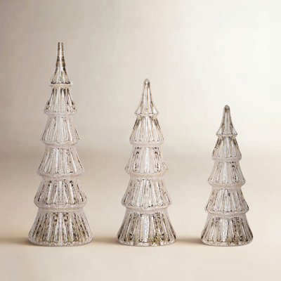 3-Piece Lighted Glass Tabletop Tree Set