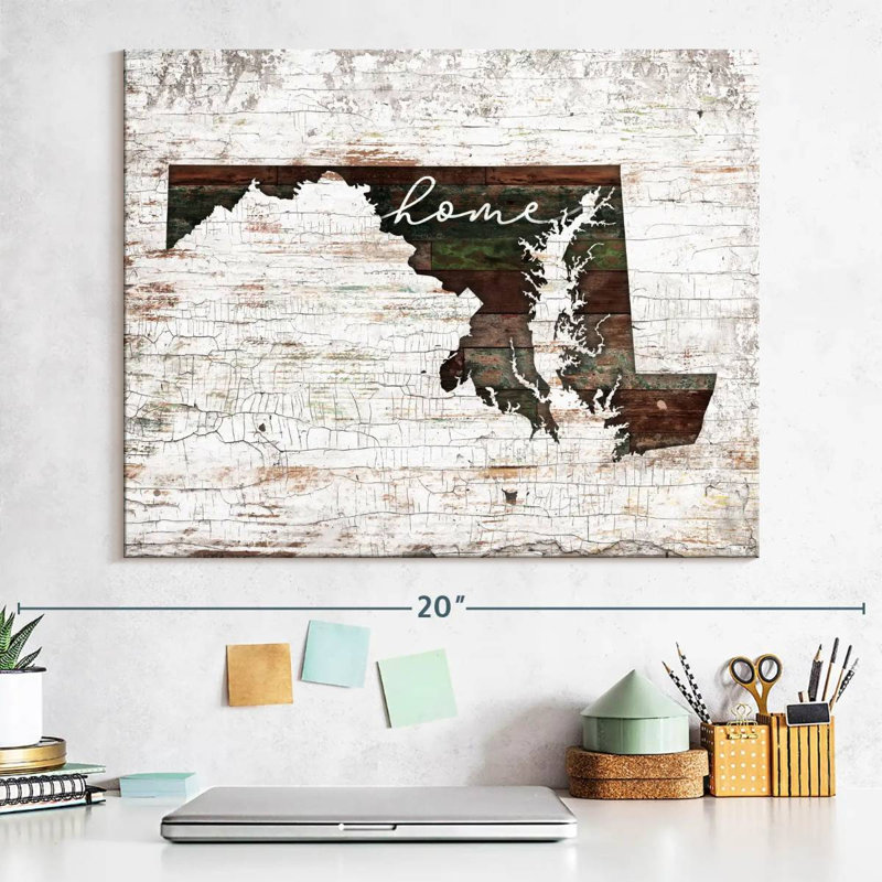 Maryland Home Map sur impression sur toile, H 12 po x l 15 po x P 1,25 po