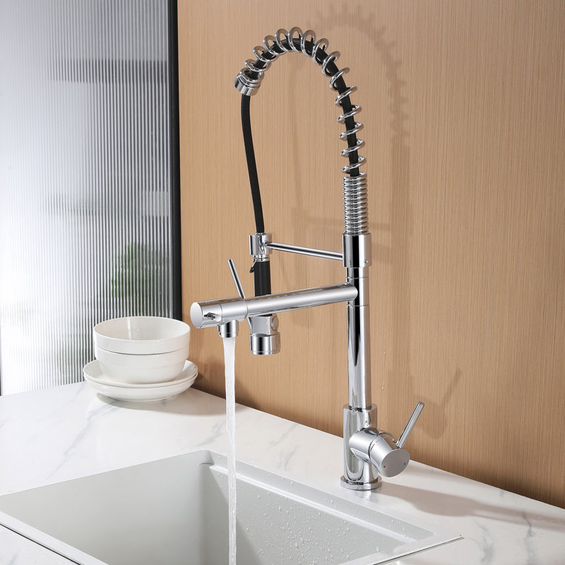 Robinet de cuisine rétractable 24,8 "à 2 fonctions à poignée simple avec robinet de remplissage, Chrome