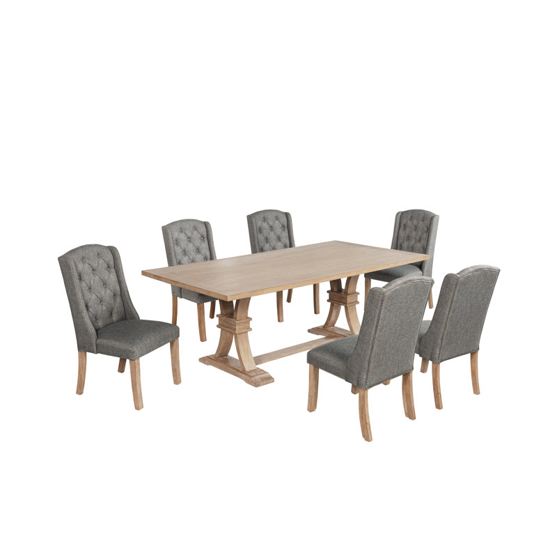 Ensemble de salle à manger de style traditionnel avec chaises à oreilles, Gris / brun clair, 7