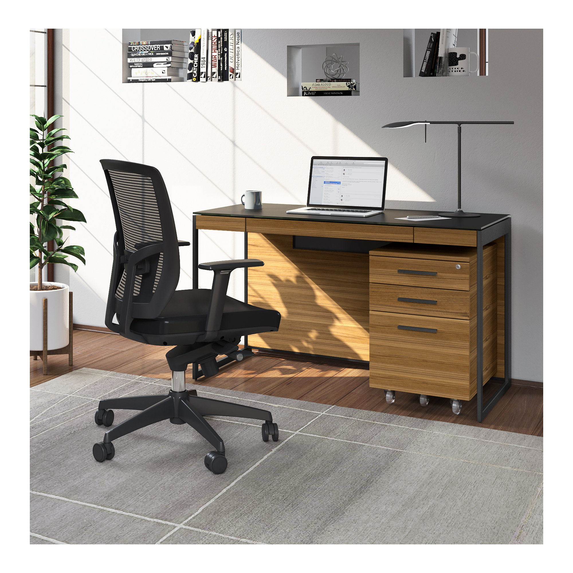 Sequel 20 Writing Desk, Natural Walnut/Black, 24.75" H x 66" W x 24" D