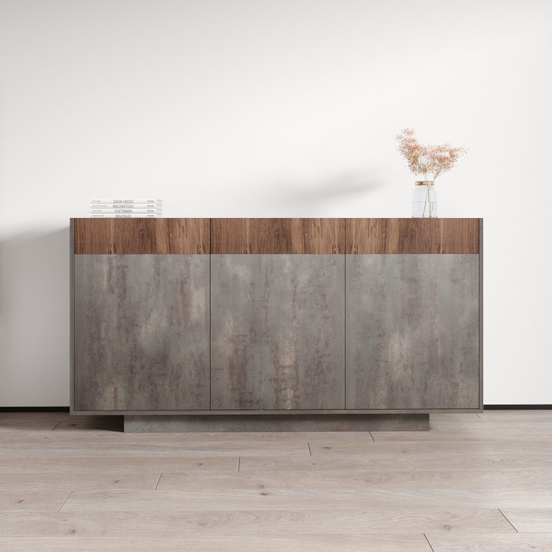 Buffet de 62,9 po Albinca avec finition mate, Métal / noyer
