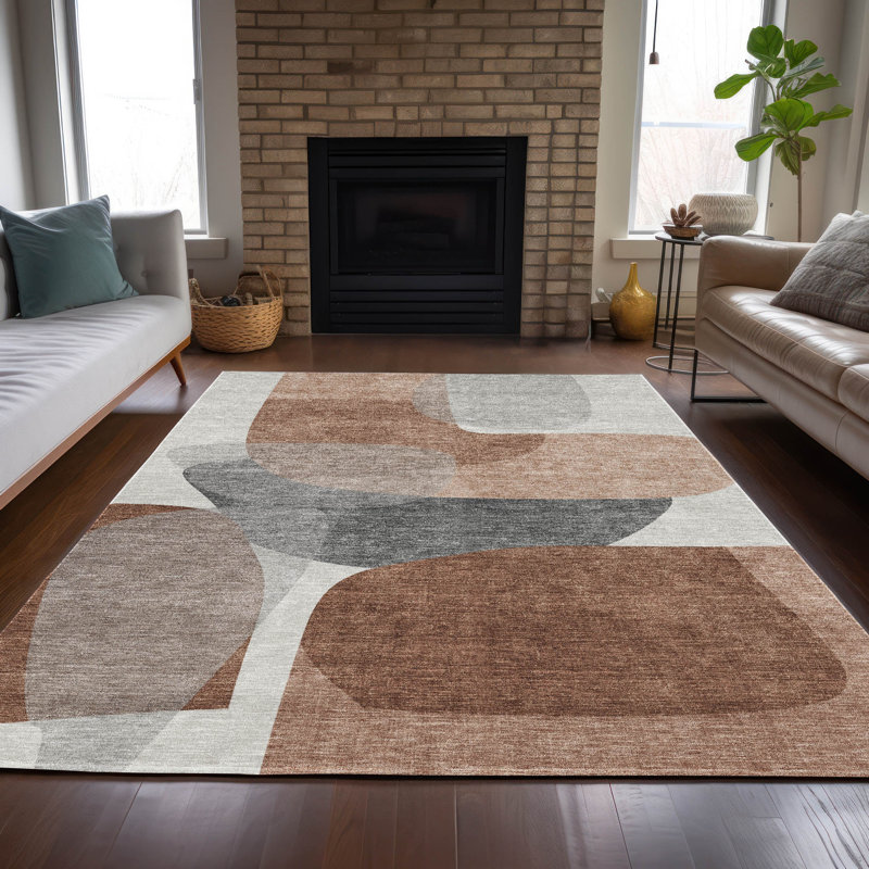Tapis paprika Xhevrie intérieur / extérieur lavable à la machine, Rectangle 9 pi x 12 pi