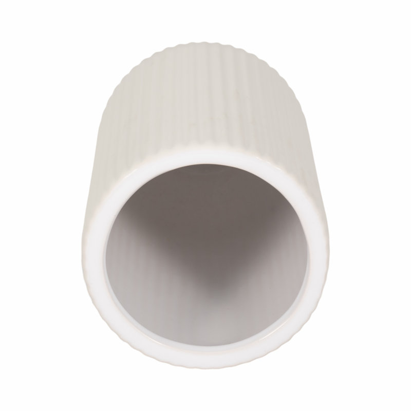 Zed Ribbed Ceramic Handcrafted Watertight Table Vase, 7" H x 5" W x 5" D, White