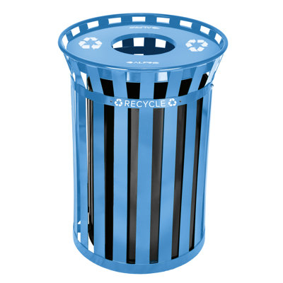 38 Gallon Slatted Stainless Steel Outdoor Trash Can