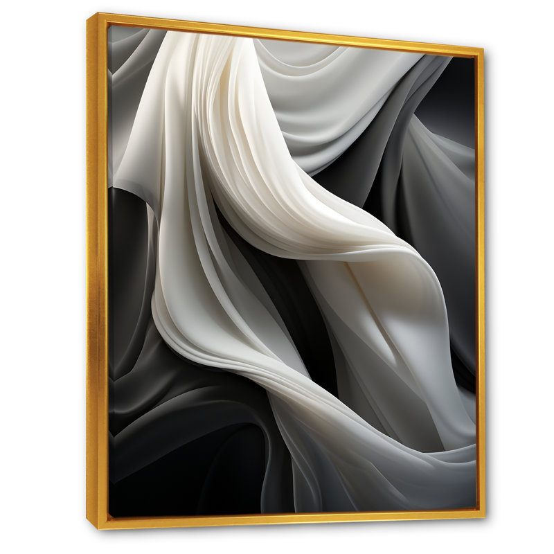 Gris, apaisant, ombres III, art mural abstrait, Cadre flottant doré, H 40 po x l 30 po x P 1,5 po