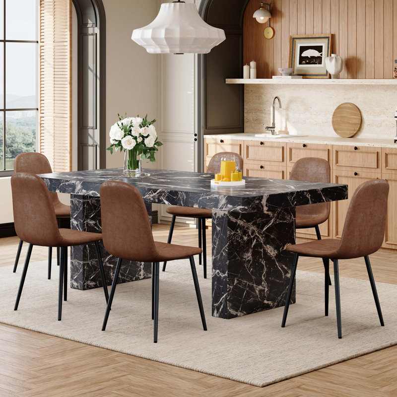 Ensemble de table et de chaises 78,7 po x 39,4 po x 29,9 po, table de salle à manger en MDF luxueux à motif de marbre, avec un plateau de 3,5 po d'épaisseur.