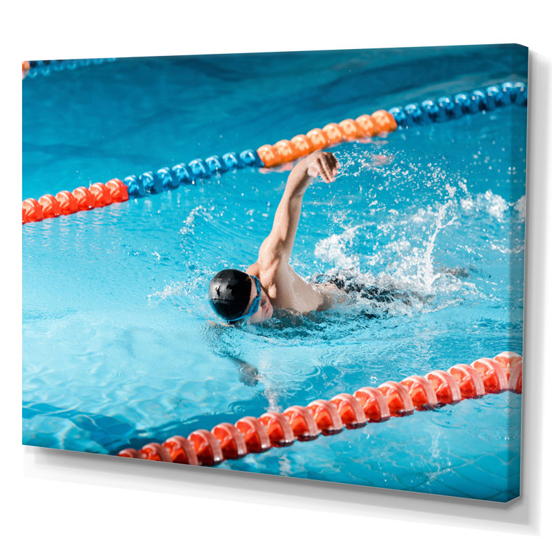 «Natation nage sur toile», H 16 po x l 32 po x P 1 po, Toile tendue