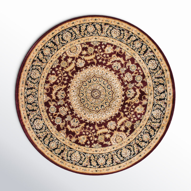 Tapis oriental bourgogne / moutarde / noir Shiflett, Rond 6 pi 6 po