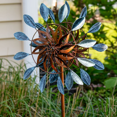 Tabron Whirling Petals 48" Blue and Brown Solid Iron Wind Spinner