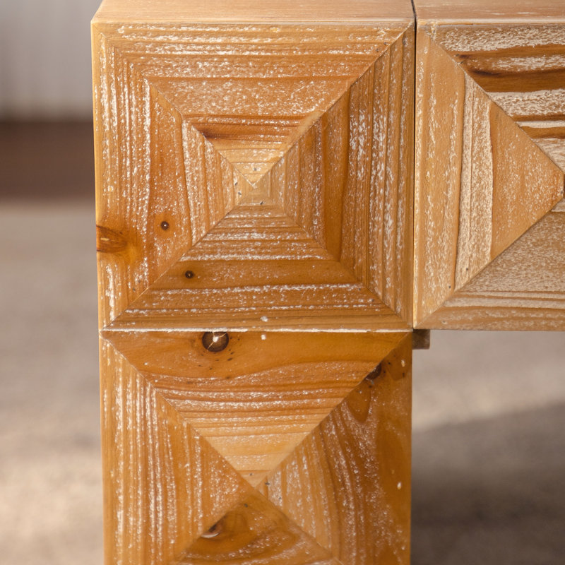 Table basse rectangulaire en bois massif de 47,3 po avec relief géométrique 3D, pour espaces décontractés chics, facile à assembler avec un relief fabriqué à la main, style de vie rustique idéal