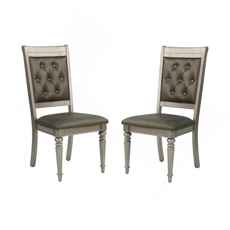 Ensemble de 2 chaises d'appoint luxueuses rembourrées argentées capitonnées Luxury