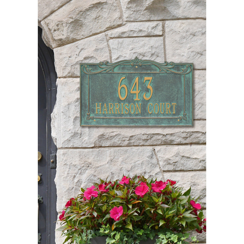Signature Series 2-Line Wall Address Plaque, Verdigris, Bronze, Yes