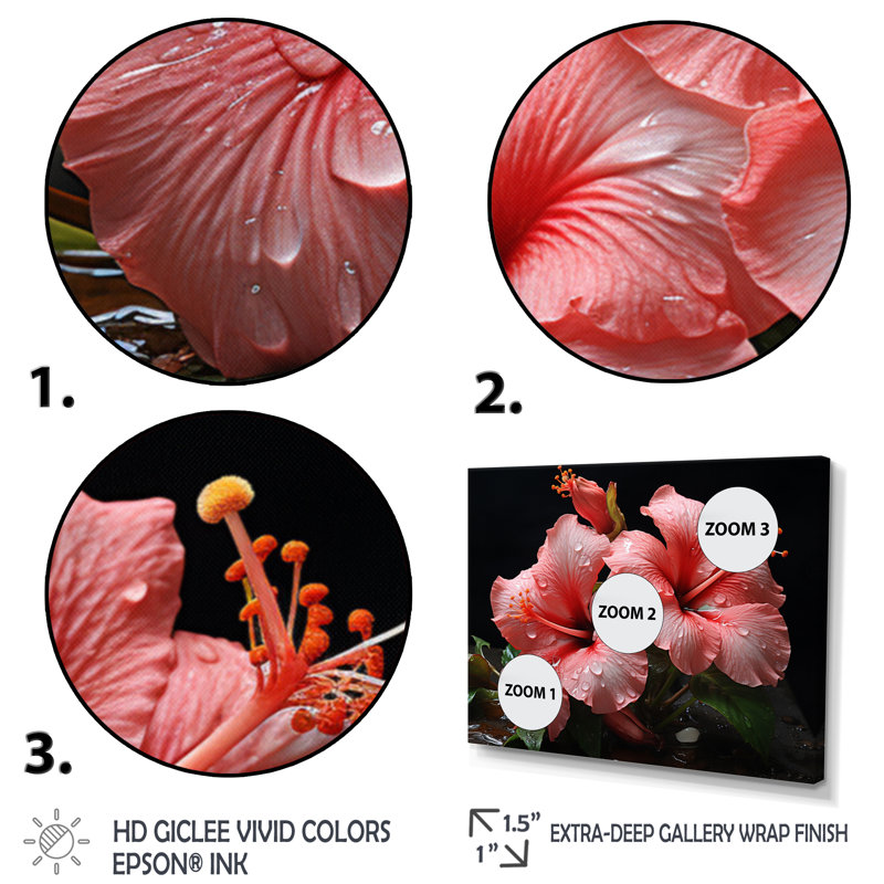 " Hibiscus Romantic Impression V ", Gold Picture Framed, 12" H x 20" W x 1" D
