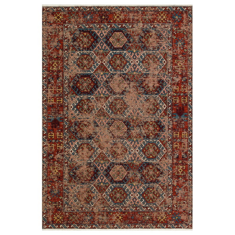 Tapis oriental rectangulaire en chenille rouge / beige Boneau, Rectangle 2 pi 7 po x 4 pi 11 po
