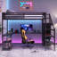 Grand lit mezzanine en métal avec garde-robe et lumière DEL, grand lit mezzanine avec bureau en forme de L et port USB pour enfants, adolescents, adultes