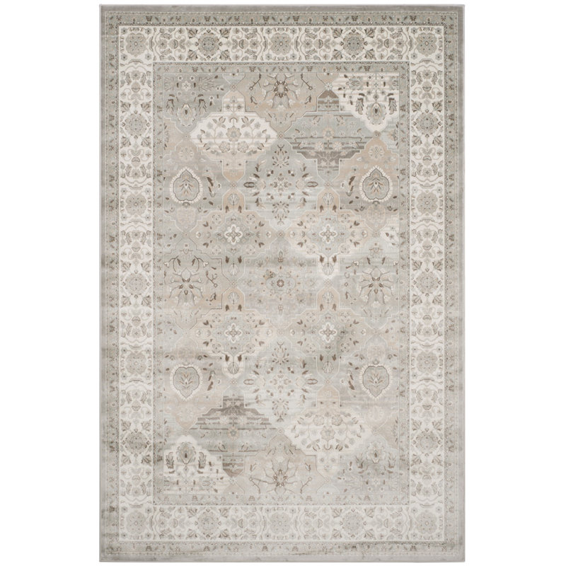 Tapis oriental en viscose en argent / ivoire Ensembles, Rectangle 4 pi x 5 pi 3 po