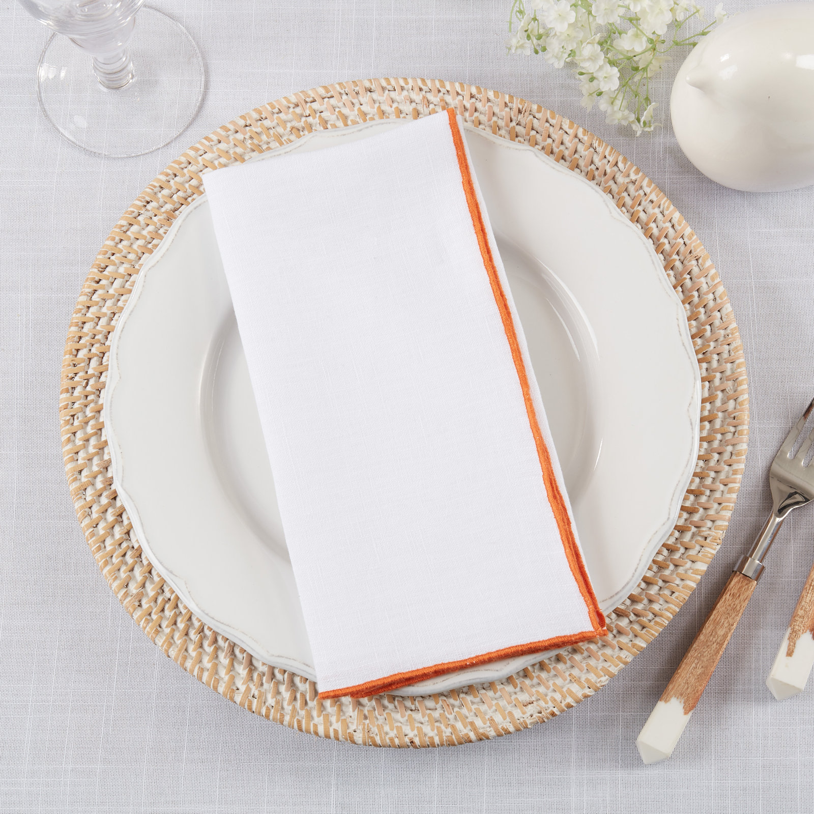 Dartmouth Stitched Border Stonewashed Table 20" Linen Napkin, Orange