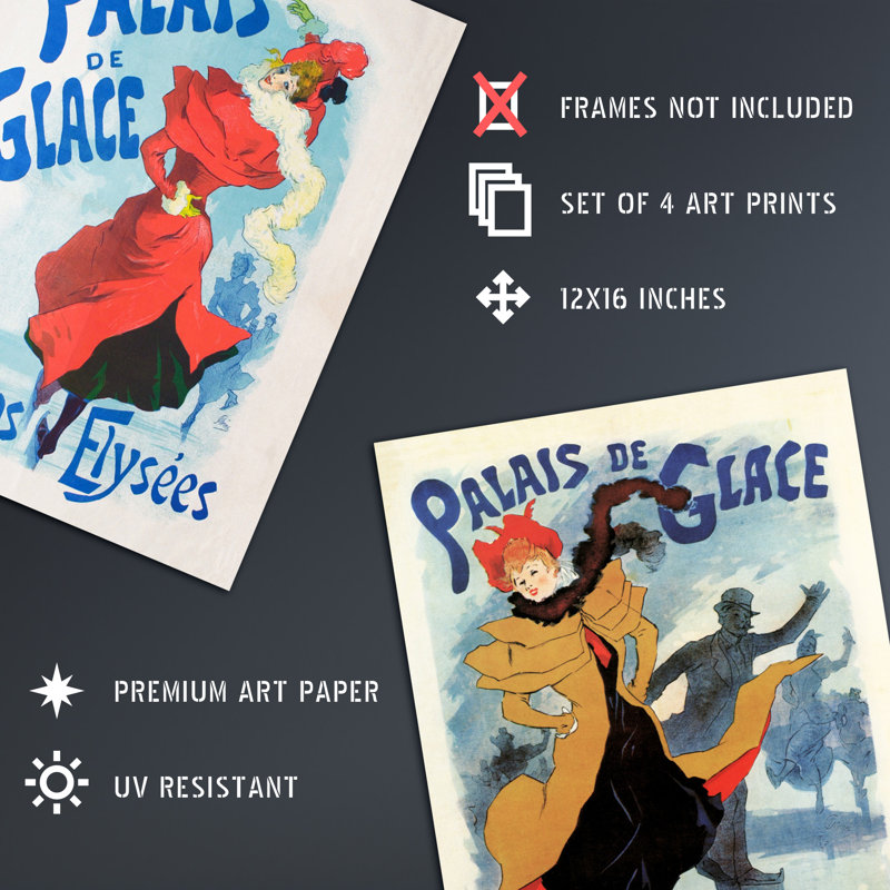Vintage Palais De Glace Champs Elysées Ice Palace Skating 4-Piece Set Unframed Wall Art Prints Bathroom Bedroom Aesthetic French Advertising
