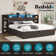 Shila 45.1" Lift Up Storage Bed Frame with Charging Station & LED Bookcase Headboard,2 Side Shelf, Farmhouse