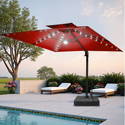 Parasol extérieur rectangulaire en porte-à-faux à DEL 128 po x 104 po avec base Easy-Move | Mobilité d'une personne