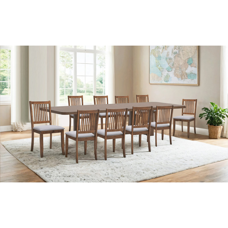 Swick Solid Wood Frame Fabric Upholstered Seat Slat Back Dining Side Modern Traditional Farmhouse Chair, Brown