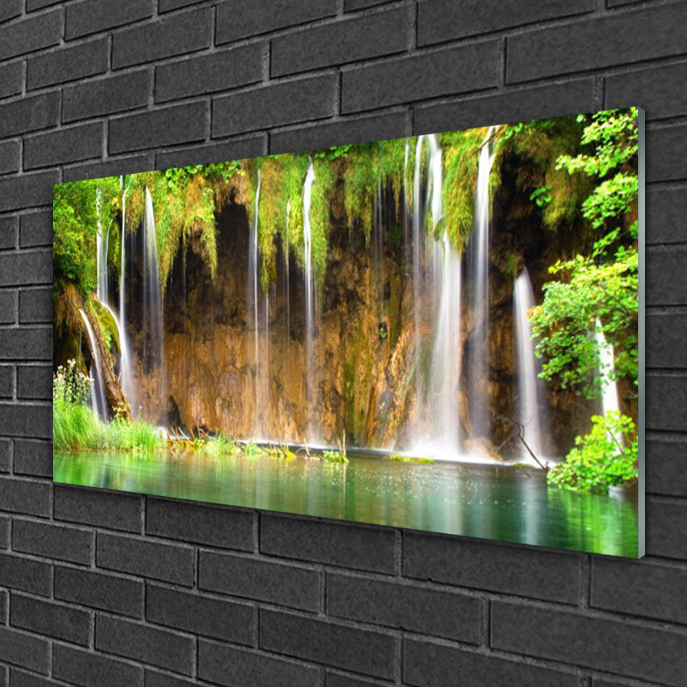 Glasbild Waterfall Lake Nature