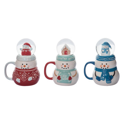 Ensemble de 3 tasses en forme de boule à neige en céramique décorative pour la maison de Noël, verres et tasses Dolomite multicolore pour une utilisation en intérieur