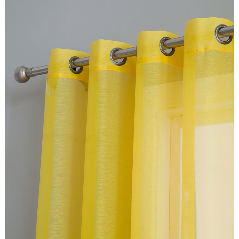 Carmille Semi-Sheer Grommet Curtain Panels, 54" W x 84" L, Bright Yellow
