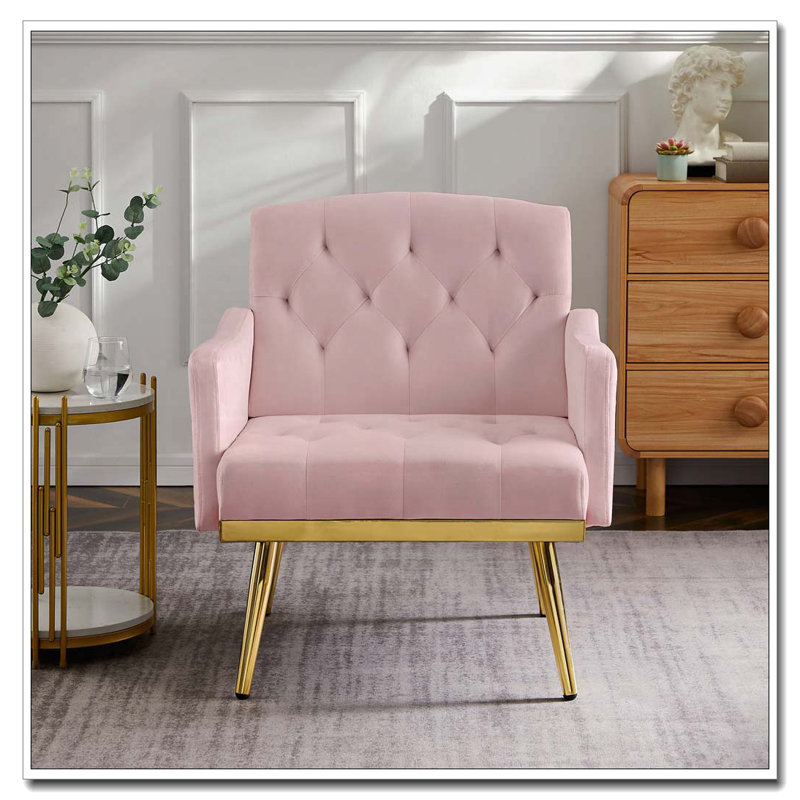 PINK velvet armchair with metal  legs, Pink