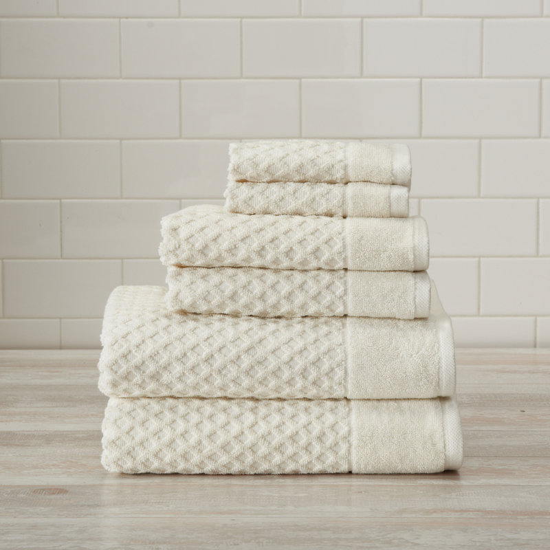 Ivory Cotton Diamond Textured 6-Piece Towel Set