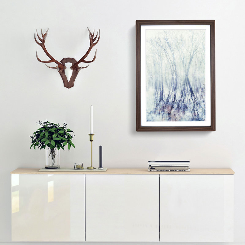 Reflection Of Trees In A Forest - Single Picture Frame Print on MDF, 87cm H x 62cm W x 2cm D, Walnut Framed