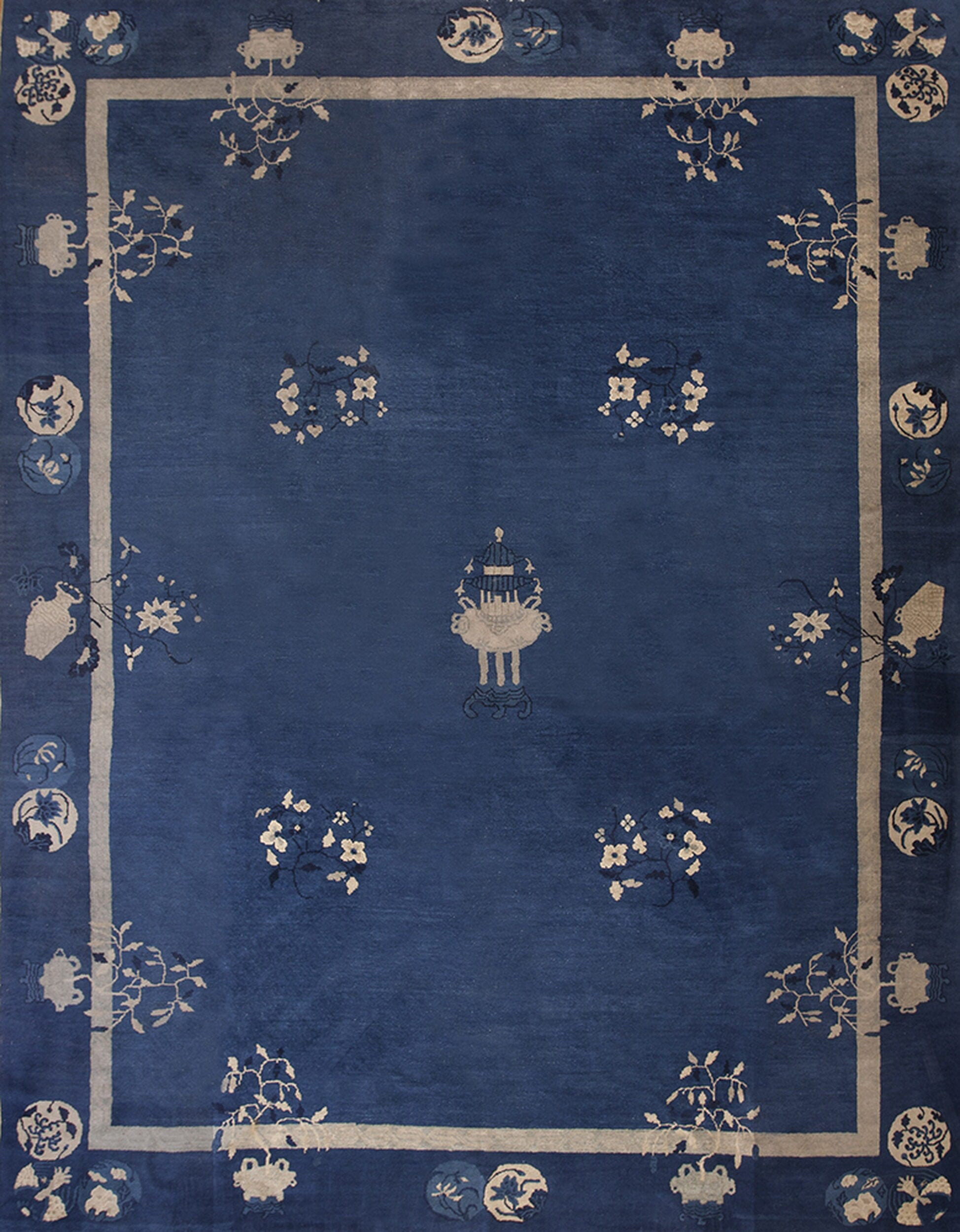 Peking Pattern Rugs On Net Rectangular Shape Blue Color Floral Pattern Hand Knotted ...