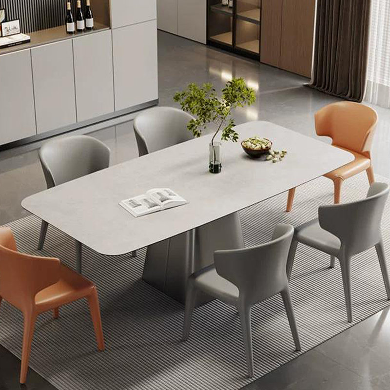 Rectangular Stone + Stainless Steel Butterfly Leaf  Dining Table, 29.53"H x 70.87"L x 35.43"W, Gray