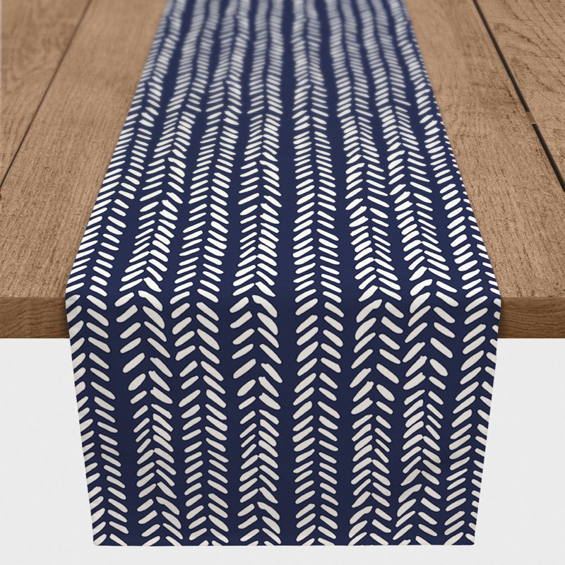 Chemin de table en losanges pointillé Nalston, Bleu marine, 72 po x 16 po, Ikat