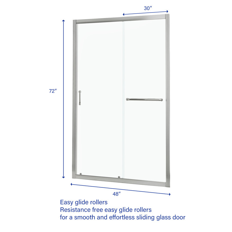 44"-48" W X 72" H Single Sliding Framed Shower Door with Tempered Glass, Stainless Steel Accessories, Nickel