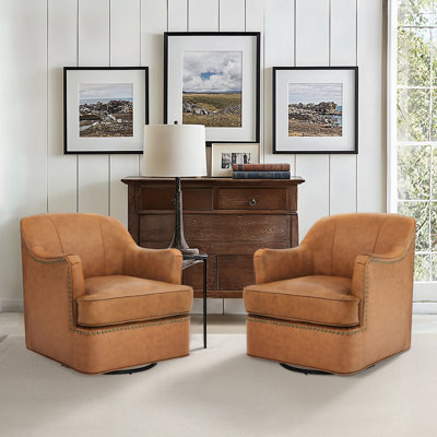 Fauteuil demi-tonneau pivotant en cuir véritable