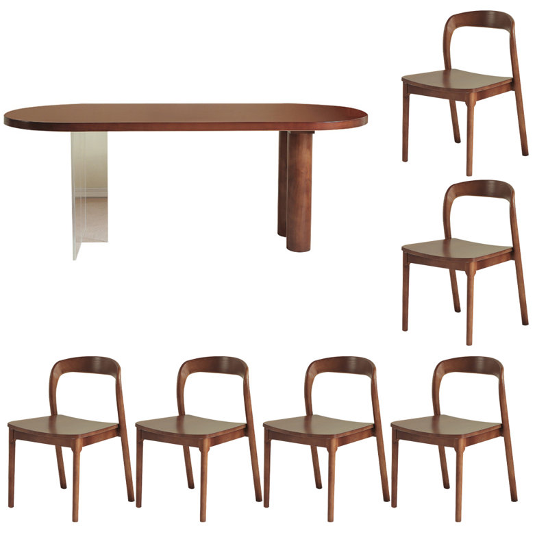 Ensemble de table à manger en bois massif de style français, H 29,5 po x L 86,6 po x l 43,3 po, 7