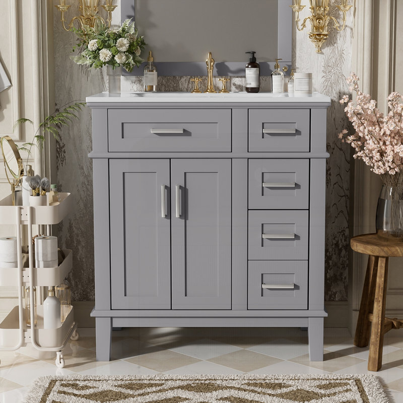 Meuble-lavabo 30 po avec lavabo en céramique, Gris