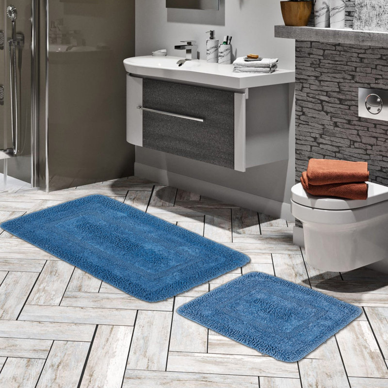 Ensemble de tapis de bain 2 pièces Helvey, Bleu