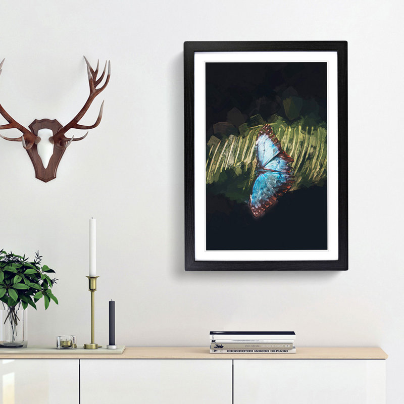 Blue Butterfly in Abstract - Picture Frame Graphic Art Print, Black Framed, 36cm H x 27cm W x 2cm D